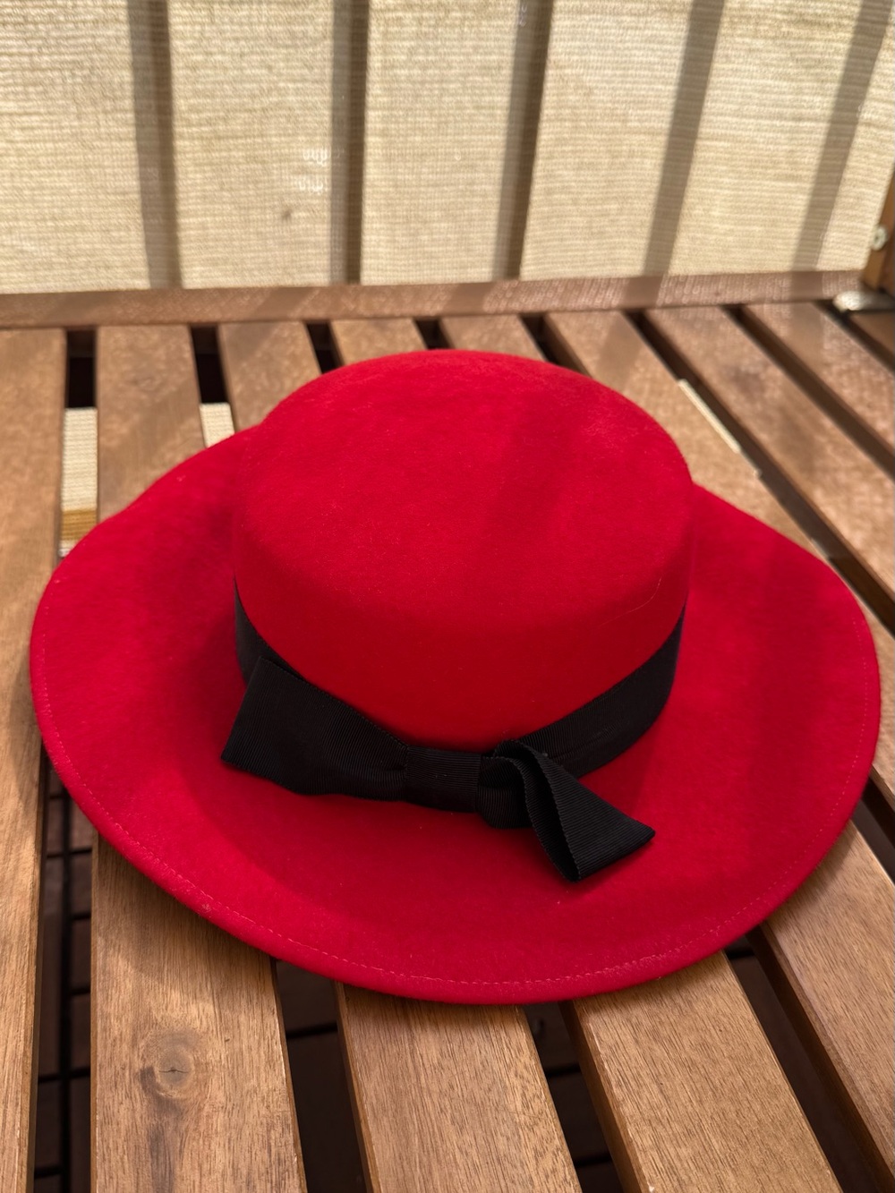 Skin Red Wool Felt Fedora with Black Ribbon - Picture 2 of 7